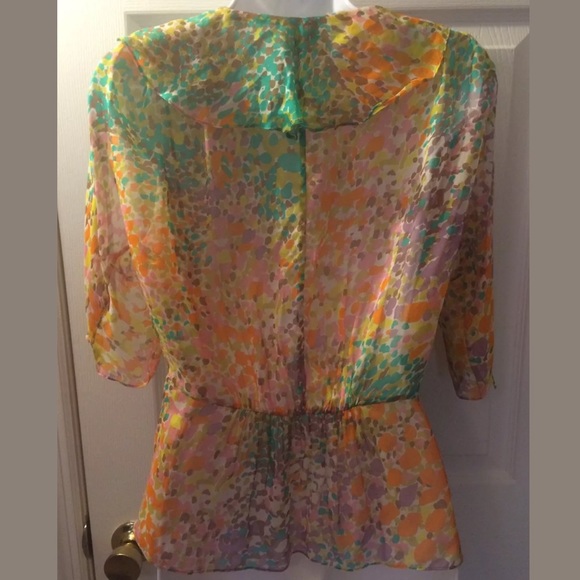 Original MILLY New York Silk Ruffle Blouse Colorful Peplum Top Shirt Pink Orange - Picture 5 of 10